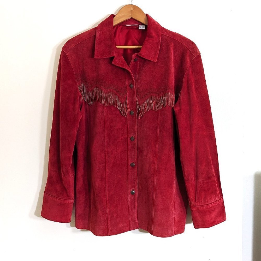 Chico's Suede Fringed Western Style Leather Jacket Red Size 2‎ (=L/12)